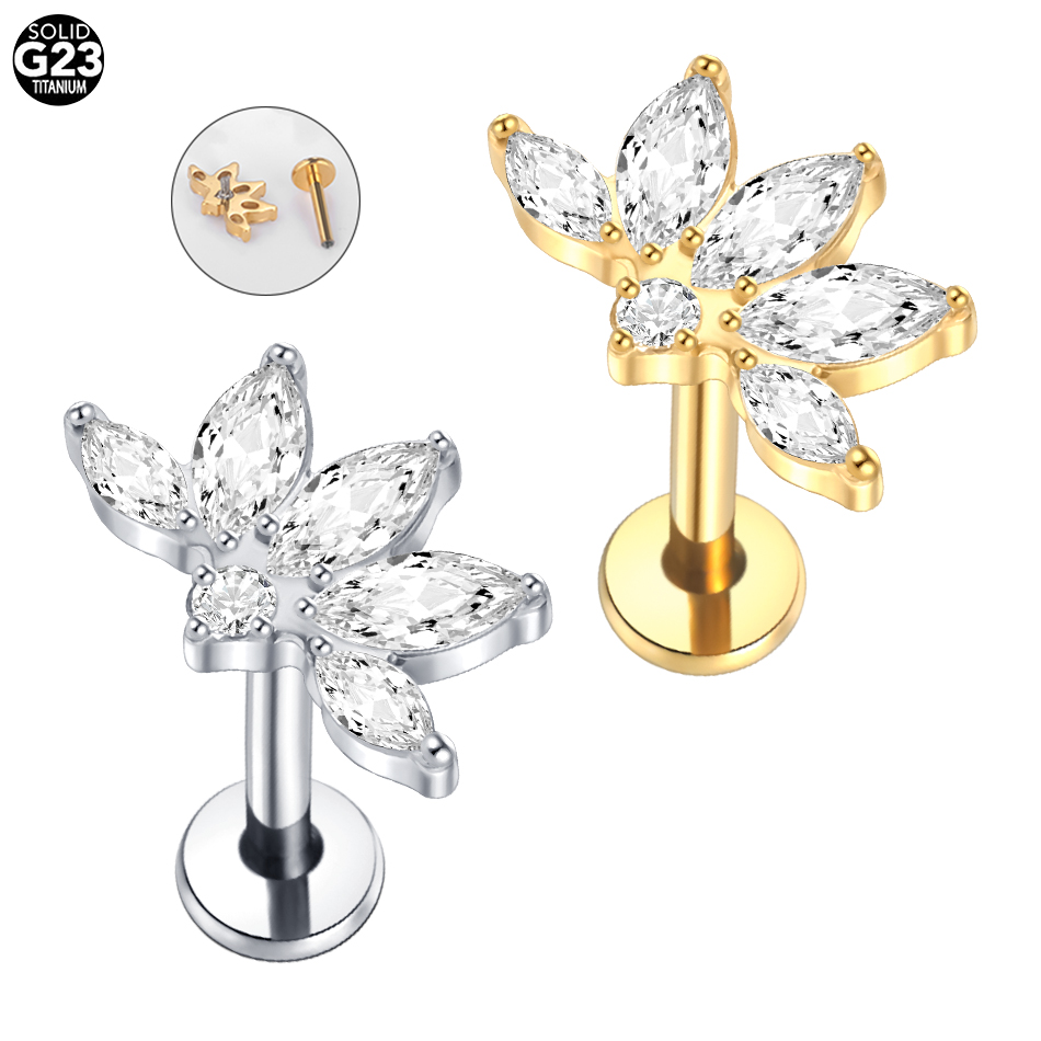 Body Jewelry Labret - 1/5pcs orecchino a bottone con zirconi