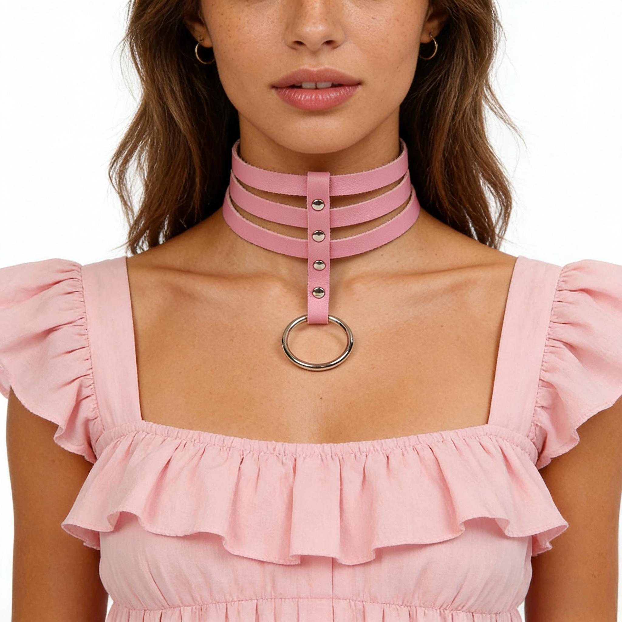 Body Jewelry Goth - Collana girocollo rotonda in pelle nera
